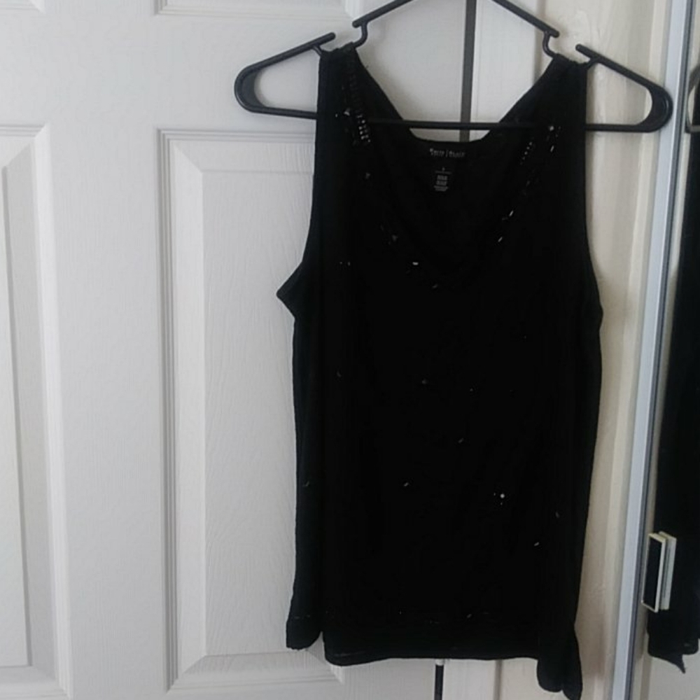 Black embellished tank with beads
